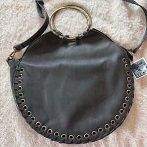 anthropologie Black Melanie Whipstitched/ Black Marla Stitched Circle Bag NWT